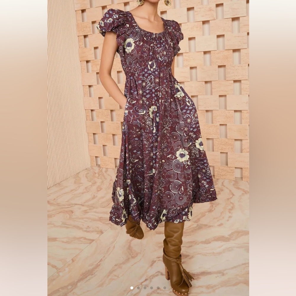 Ulla Johnson Nanette Midi Dress Heliotrope Floral Puff Sleeve Boho Size 12